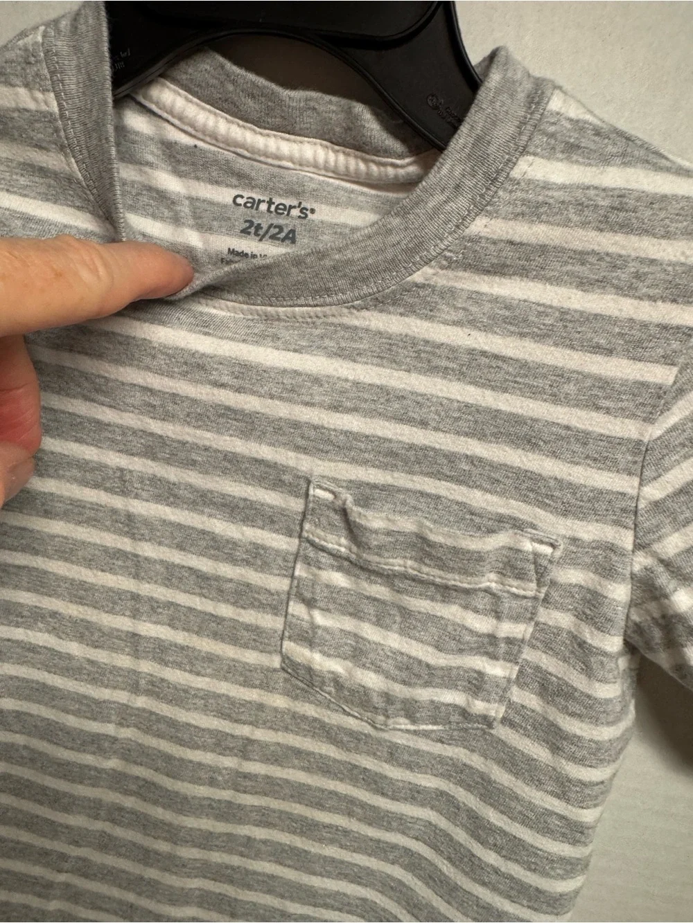 Carter's Gray and White Striped Short-Sleeve Pocket Tee